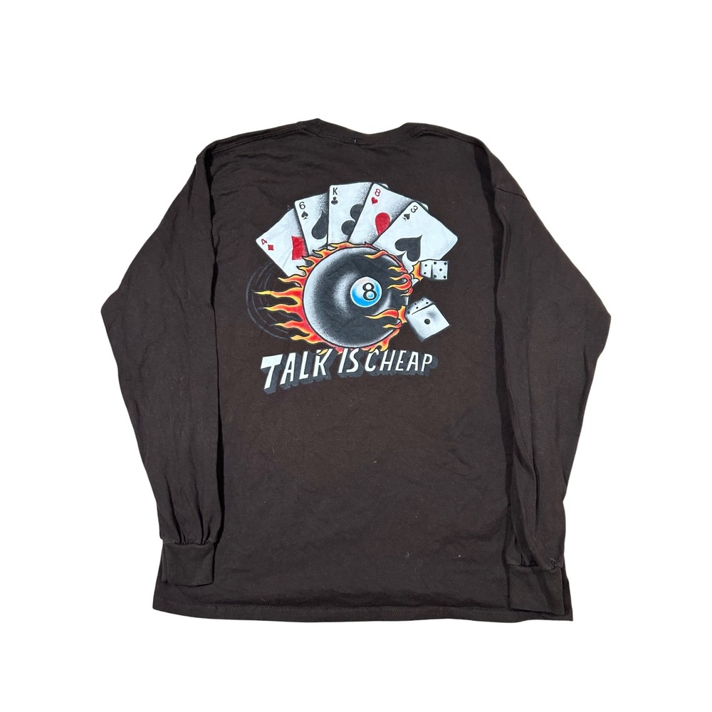 NWT Empyre Mens Brown Long Sleeve T Shirt Poker Dice Flames Graphic Print Size L